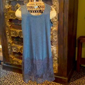 Gray Lace-Hemmed Shift Tank Tunic Mini Dress